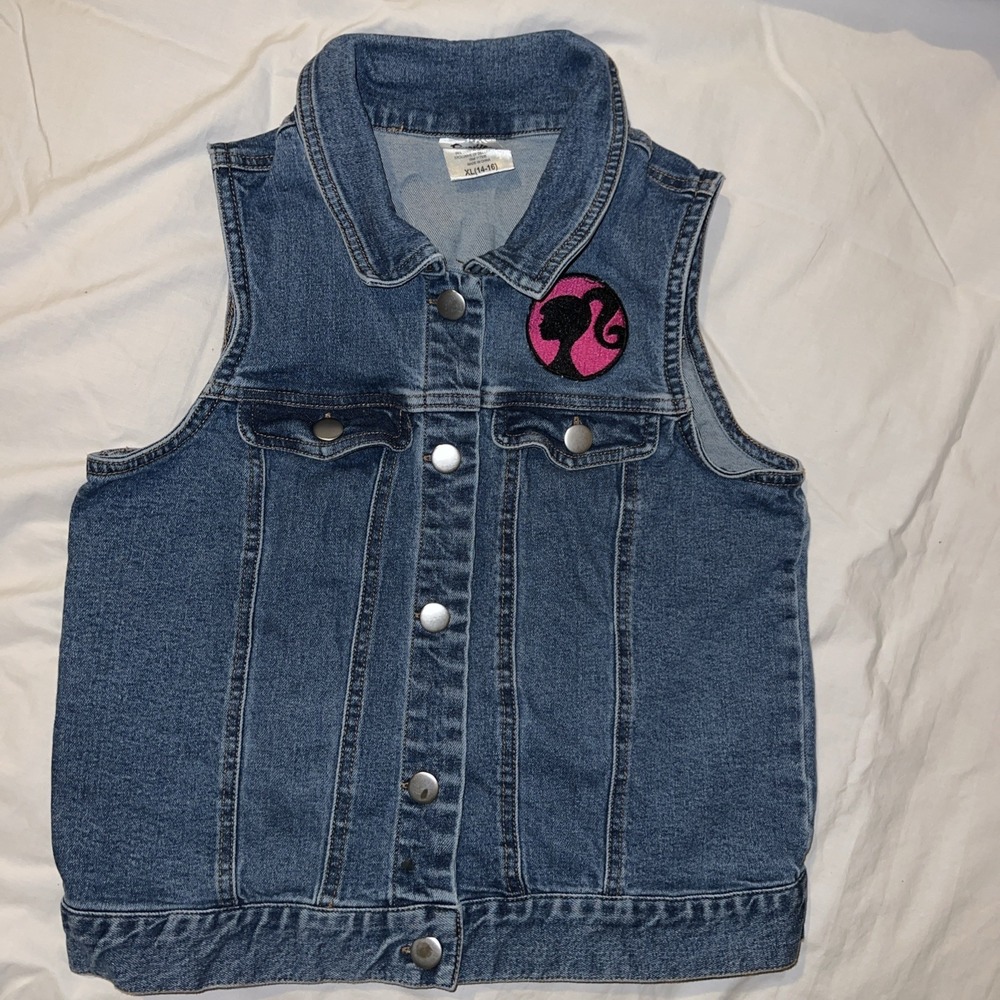 Barbie vest Girl's denim embroidered spell out statement bold retro Y2K 14-16